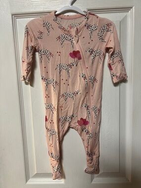 Pink Chicken Pink Dalmatian Heart Balloon Footed Bamboo One-Piece Sleeper